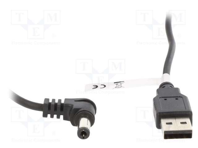 5.5*2.1mm leņķisks/USB A, L=10mm, štekers, taisns, 5V/2A, 0.5mm2, vads, 1m