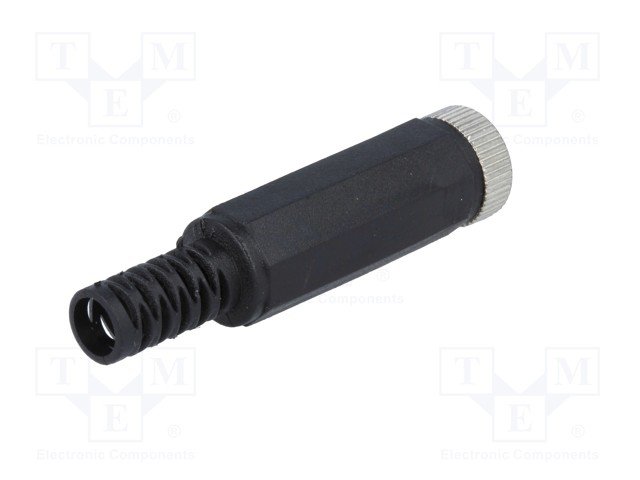 2.1*5.5mm, ligzda, lodējama, uz vadu, ar amortizatoru