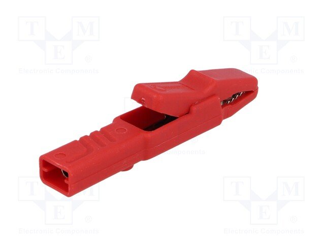 Krokodils izolēts, 4mm, 25A, L=80.5mm, HIRSCHMAN, sarkana krasa