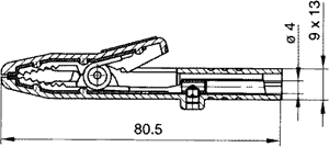 Krokodils izolēts, 4mm, 25A, L=80.5mm, HIRSCHMAN, sarkana krasa