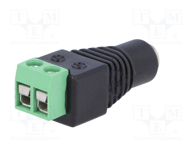 2.1*5.5mm, ligzda, ar terminalbloku aizmugurā, uz vadu, 0.5A/12VDC