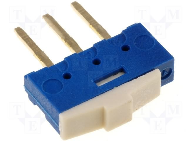 Pārslēdzējs slīdbīdņu SPDT, 0,5A/12VDC, ON-ON, 10x2.5x6.5mm, taisns, viens kontakts uz divam stāvoklim