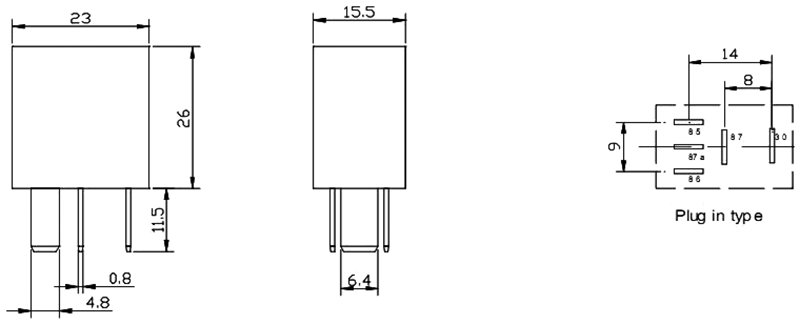 Relejs DC12V, SPDT, 20A/14VDC, 96R(124mA), viens kontakts uz pārslēgšanu, 23x26x15.5mm, FORWARD INDUSTRIAL CO.