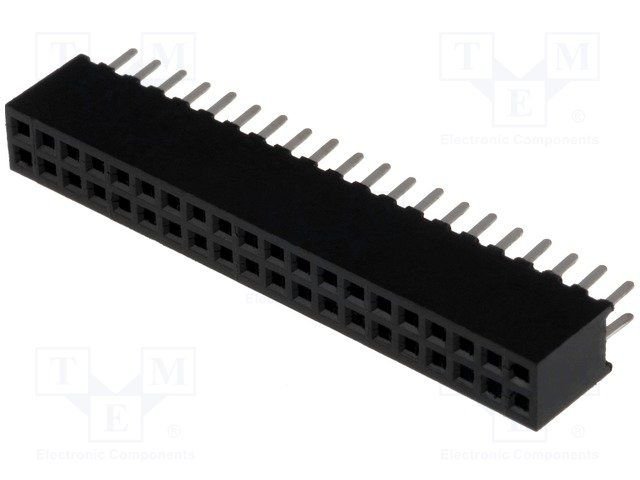 1.27mm 2x20pin ligzda, starprindu solis 1.27mm, THT, H=4.4mm