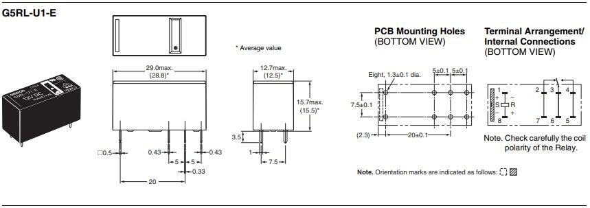 Relejs DC12V, SPDT, 16A/250VAC, 16A/24VDC, 240R, viens kontakts uz pārslēgšanu, bistabilais, 29x12.7x15.7mm, OMRON