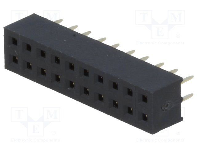 2.0mm, 2x10pin, ligzda, THT, H=4.4mm