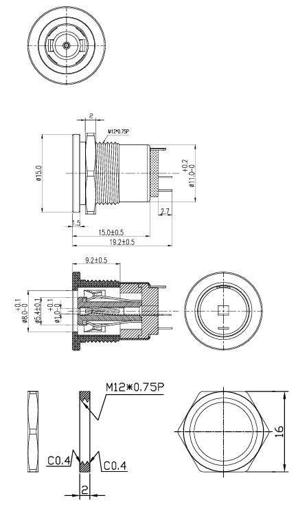 7.9/5.6/0.9mm(8.0/5.4/1.0mm), ligzda, skruvējamā (M12.5x1), on/off, metālisks, vadam, 10A/24VDC, uzgrieznis apakšpusē,  LUMBERG