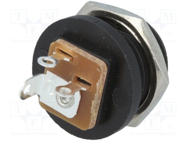 2.1*5.5mm, ligzda, skruvējamā (M12.5x1), on/off, plastmasas, vadam, 0.5A/12VDC, uzgrieznis priekšpusē, CLIFF