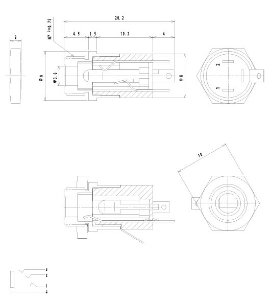 3.5mm (4 kont.) ligzda, stereo+video, metālisks, skrūvejamas šasijai M6, LUMBERG