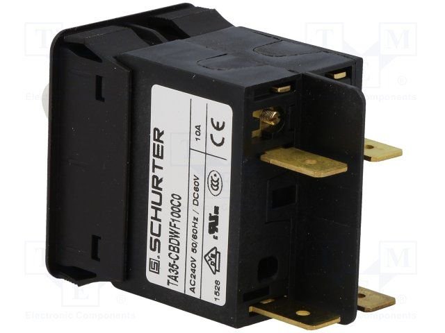 Maksimālās strāvas automātiskais slēdzis, 10A, DPST, 240VAC, 60VDC, 36x29x51mm