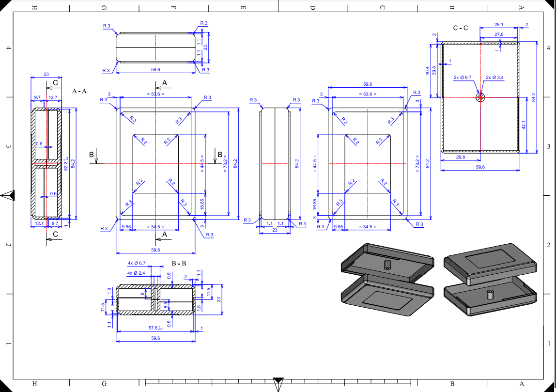 Plastmasas korpuss, 59x84x30mm, ABS, melnā krasa