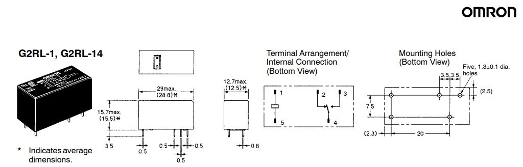 Relejs DC5V, SPDT, 12A/250VAC, 12A/24VDC, 62.5Ω(80mA), viens kontakts uz pārslēgšanu, 29x12.7x15.7mm, OMRON