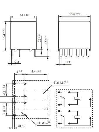 Relejs ar 2 tinumiem, 12VDC, SPDTx2, 25A/12VDC, 225R(53mA), viens kontakts uz pārslēgšanu, 14x15.4x14.2mm, HONGFA RELAY	 => 2 x HFKA/012-1ZST