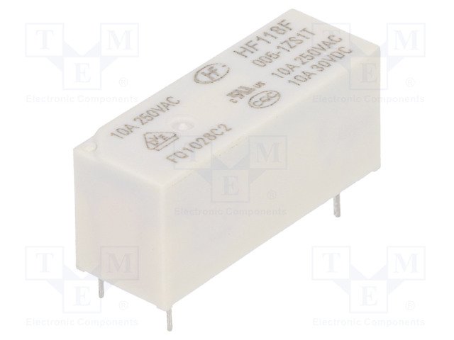 Relejs DC5V, SPDT, 10A/250VAC, 10A/30VDC, 113Ω(53mA), viens kontakts uz pārslēgšanu, 28.5x12.5x10.1mm, HONGFA RELAY