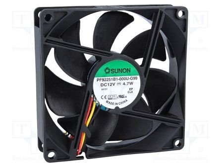 92x92x25mm, DC12V, ritgultnis, 127.42m3/h, 47db, 4500RPM, 4.7W, Ventilators ar sensoru tipa F