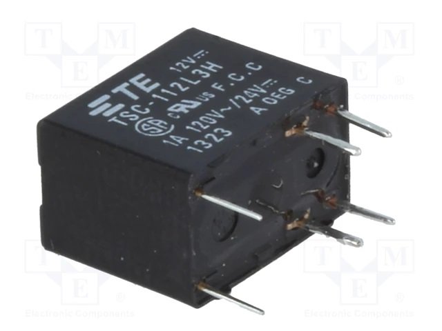 Relejs DC12V, SPDT, 1A/120VAC, 1A/24VDC, 960R(12.5mA), viens kontakts uz pārslēgšanu, 7.4x12.3x9.9mm, TE Connectivity