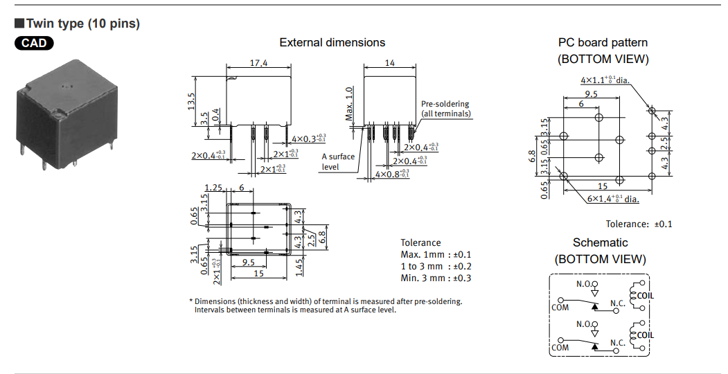 Relejs ar 2 tinumiem, 12VDC, SPDTx2, 20A/14VDC, 180R, divi kontakti atsevišķi uz pārslēgšanu, PANASONIC