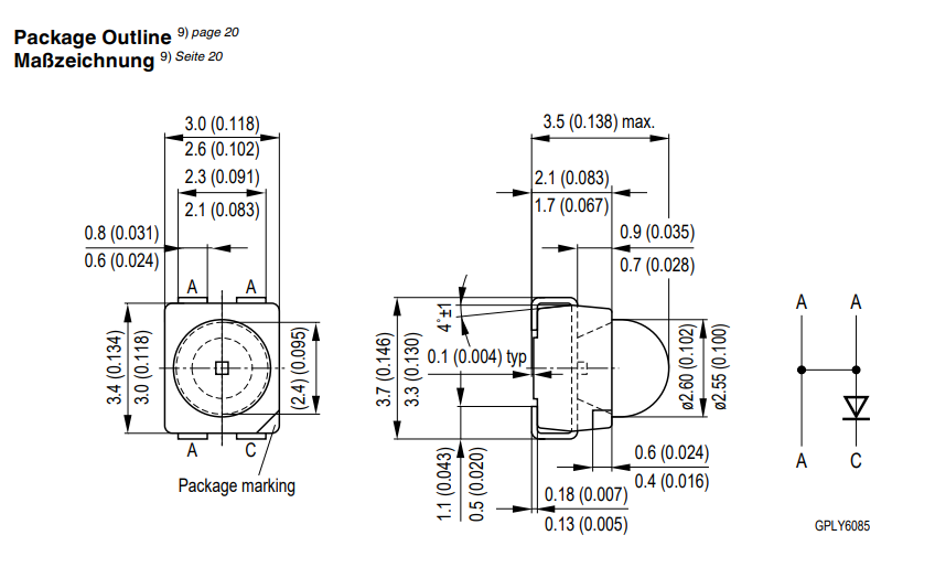Gaismas diode SMD, dzeltens, 3528(PLCC4), 5600...14000mcd, 590nm, 2.05...2.65V/70mA, 60grad., 3.4x3x3.5mm, ar Lecu, kopējs katods, PLCC4