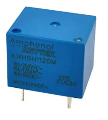 Relejs DC12V, SPDT, 12A/250VAC, 15A/125VAC, 15A/24VDC, 400R(30mA), viens kontakts uz pārslēgšanu, 15.4x19x15mm, AMPHENOL ANYTEK