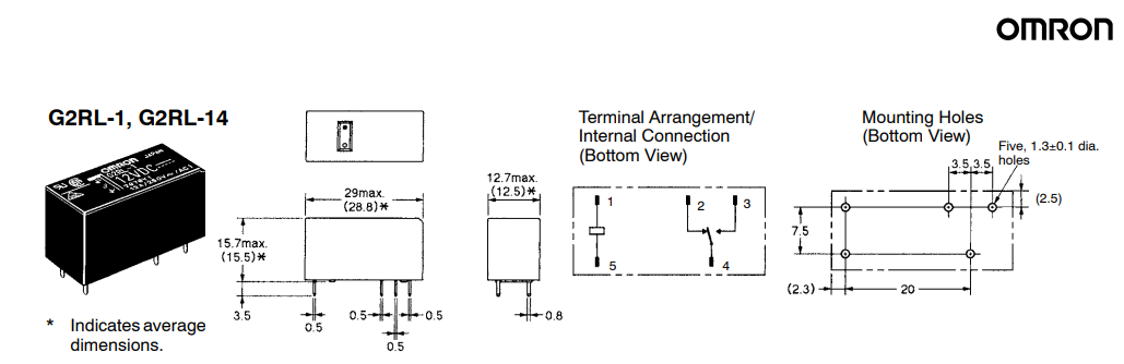 Relejs DC12V, SPDT, 12A/250VAC, 12A/24VDC, 360R(33mA), viens kontakts uz pārslēgšanu, 29x12.7x15.7mm, OMRON