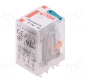 Relejs DC12V, 3PDT, 3x10A/250VAC, 3x10A/24VDC, 160Ω(75mA), IP40, trīs kontakti uz pārslēgšanu, 27.5x21.2x35.6mm, RELPOL