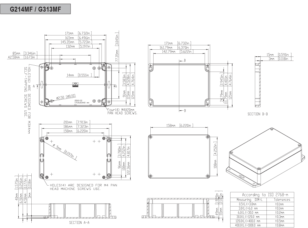 Plastmasas korpuss, 121x171x55mm, IP65, ABS, gaiši pelēkā krasa, ar piestiprinājumiem