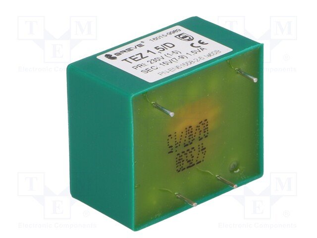 Transformators 220V=>15V, 100mA, 1.5VA, 28x33x22mm