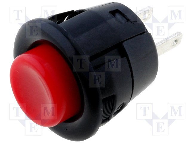 Poga SPST-NO, OFF-(ON), 3A/250VAC, Ø18mm, sarkans, bez fiksacijas