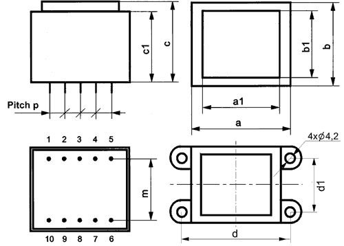 Transformators 220V=>2x18V, 2x550mA, 20VA, 74x49.8x42.2mm