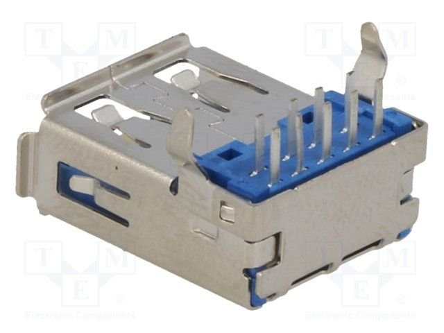 USB A(3.0) ligzda, uz šasija, horizontāls, THT montāža