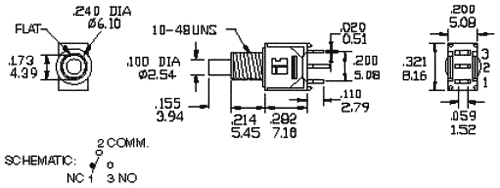 Poga SPDT, ON-(ON), 1A/125VAC, 1A/28VDC, Ø6.35mm, bez fiksacijas