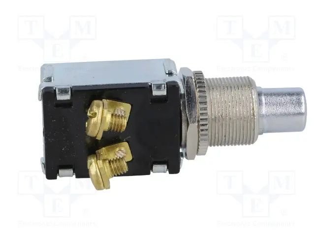 Poga SPST-NO, OFF-(ON), 15A/12VDC, Ø12.2mm, 23x17x34.4mm, IP40, metala, bez fiksacijas