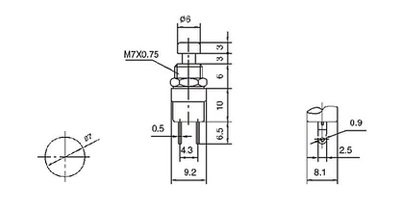 Poga SPST-NO, OFF-(ON), 1A/250VAC, Ø7mm*22mm, sarkana krasa, bez fiksacijas