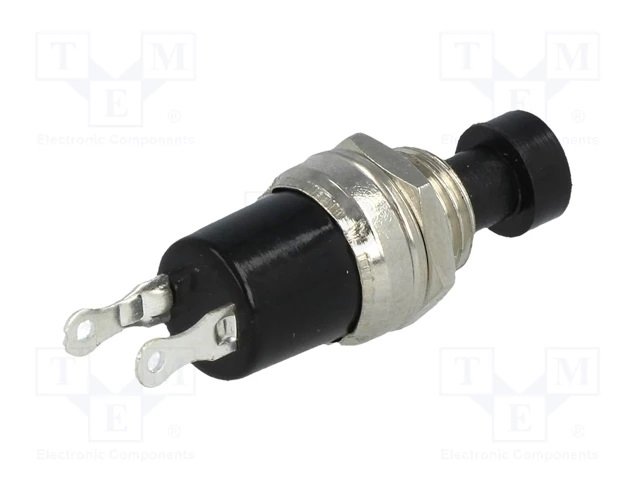 Poga SPST-NO, OFF-(ON), 1A/250VAC, Ø7mm*22mm, melna krasa, bez fiksacijas