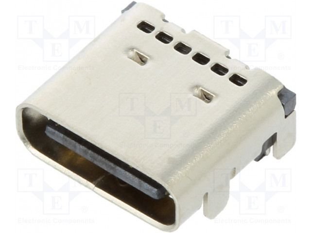 USB-C(type C), 3.1, ligzda, leņkisks, SMD veida, 4 piestiprinājuma punkti, 24pin