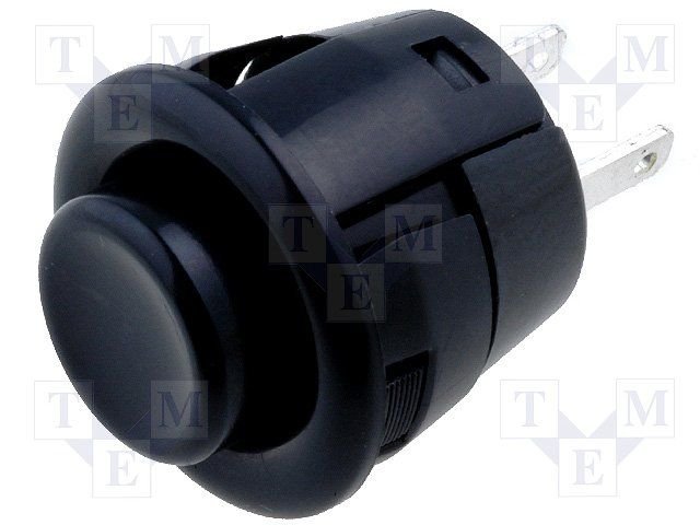 Poga SPST-NO, OFF-(ON), 3A/250VAC, Ø18mm, melns, bez fiksacijas