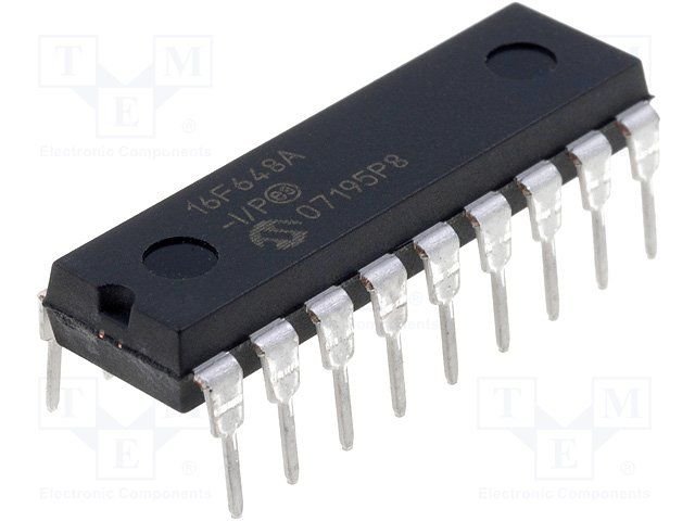 PIC16F648A-I/P Mikroshēma PIC microcontroller, EEPROM:256B, SRAM:256B, 20MHz; 2÷5.5V, DIP18