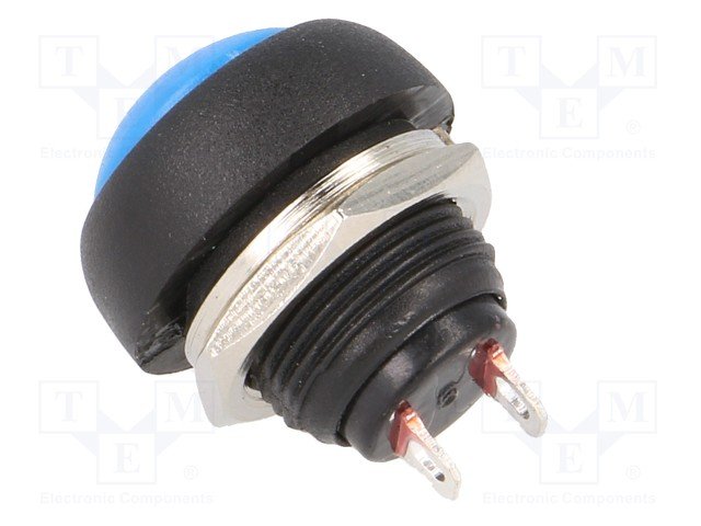 Poga SPST-NO, OFF-(ON), 1A/250VAC, M12, Ø18mm*20mm, zila, bez fiksacijas