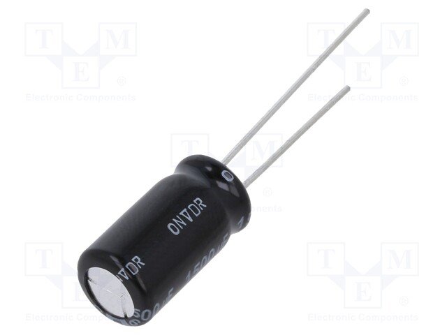 1500/6.3V, 105C, Ø8x16mm, ±20%, Kondensatori zemas induktivitātes, PANASONIC, 8000h, ar lokaniem izvadiem