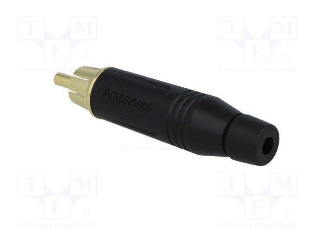 RCA štekers, taisns, GOLD, IP40, lodejama, melns, AMPHENOL