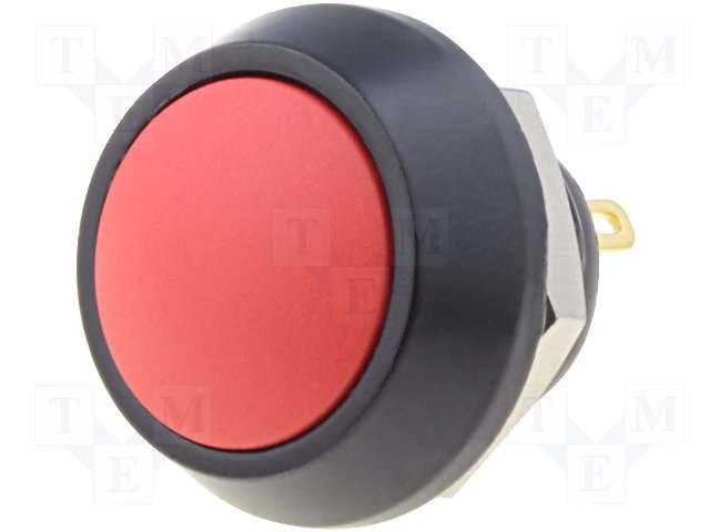 Antivandala poga, SPST-NO, OFF-(ON), 2A/36VDC, IP65, Ø17.5x22.8mm, M12, sarkana