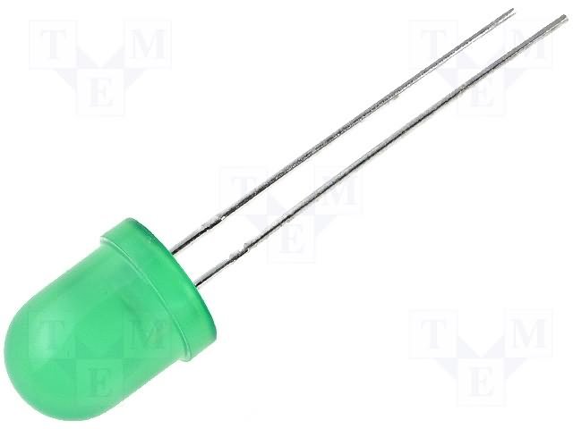 8mm, zaļa, 20...70mcd, 60°, 2.2...2.5V/20mA, 565nm, matēta, gaismas diode