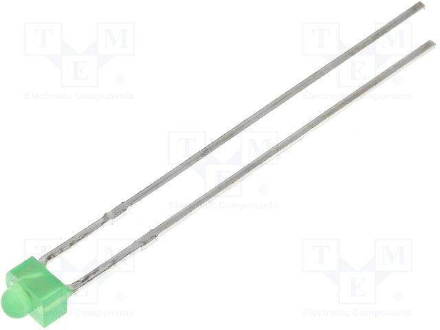 1.8mm, zaļš, 2.2..2.6mcd, 55°, 2.1...2.8V/20mA, 570nm, matēts, gaismas diode
