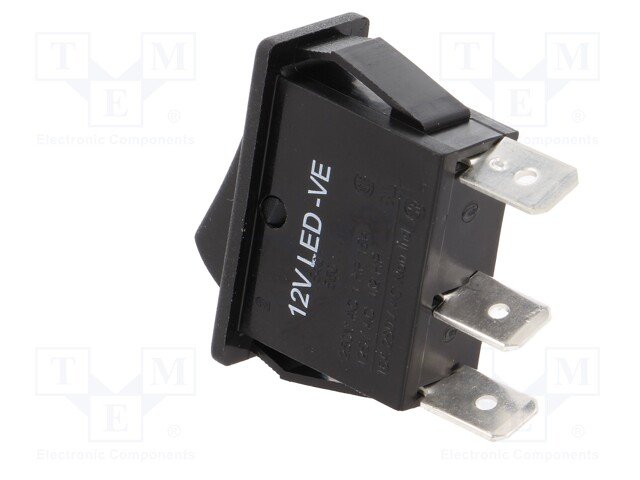 Taustiņslēdzis SPST, ON-OFF, 16A/250VAC, 14x29x36mm, 6.3x0.8mm, apgaism. LED12VDC, sarkana krasa, ar fiksāciju