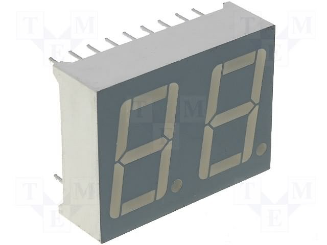 7LED indikators, divkāršs, 14.2mm, 11.2mcd, 19x25mm, kopējs katods, sarkana krasa