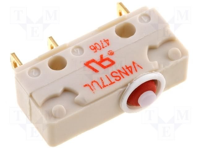 Mikropārslēdzējs bez sviras, SPDT, ON-(ON), 5A/250VAC, IP67, 20x6.4x17.5mm, 2.5N, kontakti vadiem, viens kontakts uz parslēgšanu