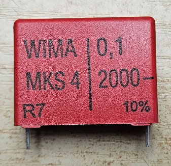 100nF/2000VDC, 400VAC, ±10%, poliesters kondensātors, 27.5mm, 13x24x31.5mm, WIMA