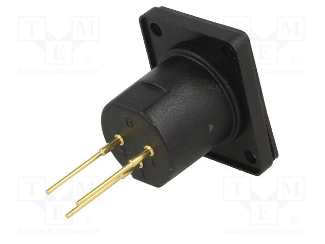 XLR 3PIN, ligzda uz šasijai ar flanciem (4 skrūves), bez fiksatora, CLIFF