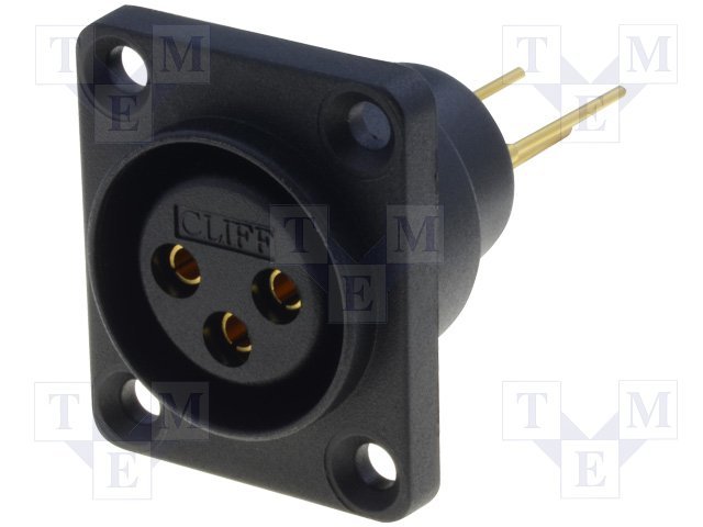XLR 3PIN, ligzda uz šasijai ar flanciem (4 skrūves), bez fiksatora, CLIFF
