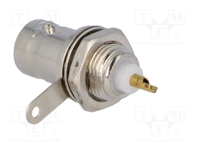 BNC ligzda, šasijai, neizolēts, taisns, 50Ω, uzskrūvējams, vītnes garums 6mm